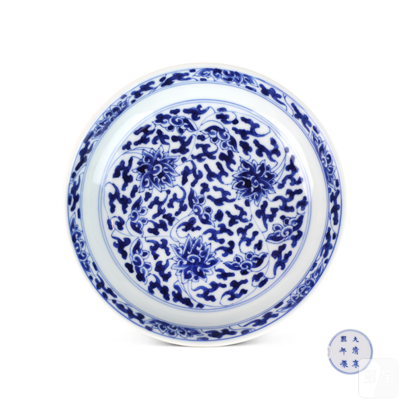 清康熙 青花缠枝莲纹盘 - 图1